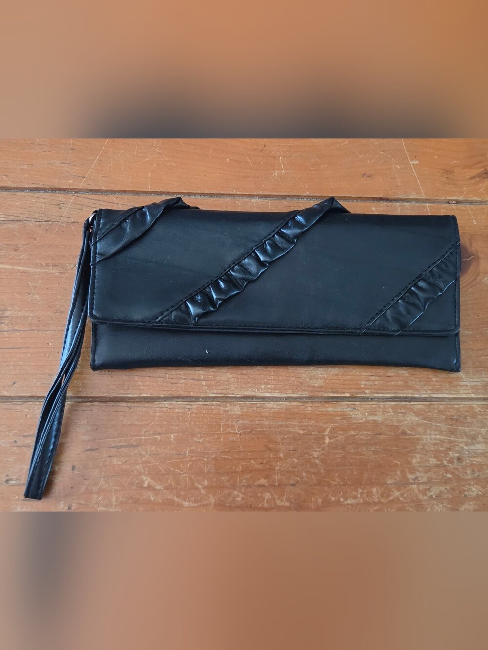 Classic Black Payless Faux Leather Envelope Clutch - Elegant Ruffle Detail